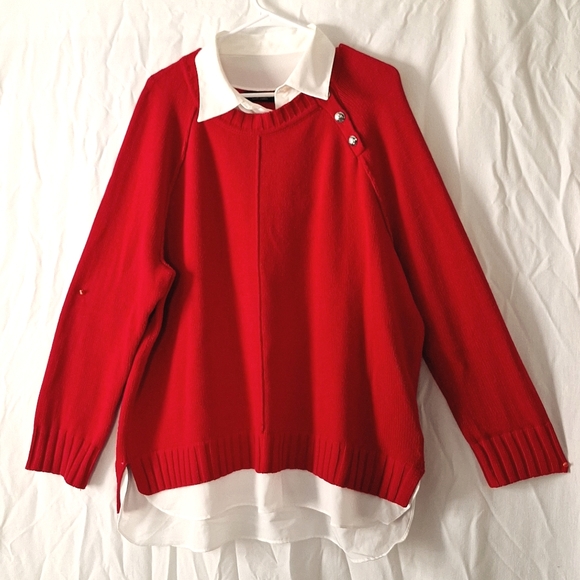 Lauren Ralph Lauren Sweaters - Ralph Lauren Knit Sweater, Oversize Long, Deep Red, Silver Buttons, sz 2 X, NWOT